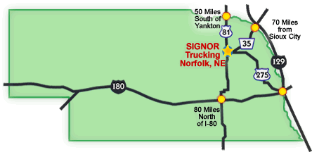 Map of Nebraska highlighting Norfolk